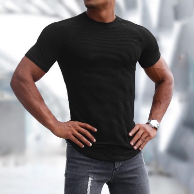 Men's Sports Short-sleeved Fitness Training T-shirt Running Top Casual Slim Round Neck Solid Color Cotton Bottoming Shir