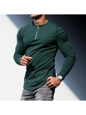 Men's Casual Slim Long-sleeved T-shirt Fitness Running Top Casual Slim Half-zip Men's Long-sleeved Bottoming Shirt