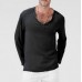 Men's Solid Color V-neck Casual Long-sleeved Cotton And Linen T-shirt