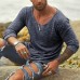 Men's Boho Loose Casual Long Sleeve Neck T-Shirt