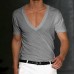 Men's Basic White Deep V-Neck Cotton Short Sleeve T-Shirt