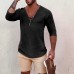 Men's Deep V Neck Breathable Linen Cotton Mid Sleeve T-Shirt