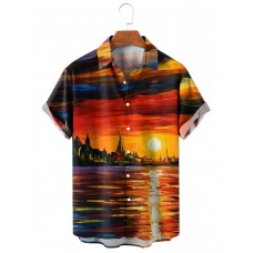 Men's Casual Oil Painting Print Short Sleeve Shirt 81352111M