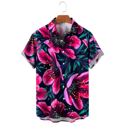 Men's Casual Lapel Floral Print Short Sleeve Shirt 40919121M