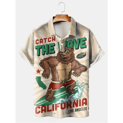 Men's Vintage California Surf Poster Short Sleeve Polo Shirt