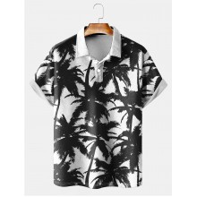 TROPICAL PALMS BLACK AND WHITE PRINT Polo Shirt