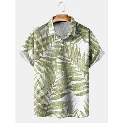 Turquoise Watercolor Fern Leaf Print POLO Shirt