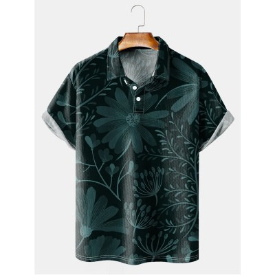 Men's Floral Print Short Sleeve Polo Shirt