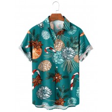 Christmas Graphic Print Short Sleeve Shirt with Hairy Branches