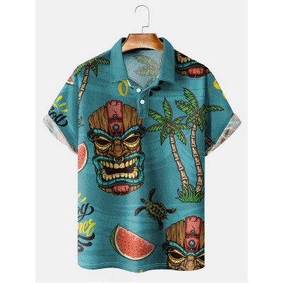 Tiki Mask Resort Casual Short Sleeve Polo Shirt