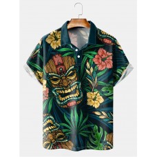 Men's Hawaiian Tikki Mask Art Short Sleeve Polo Shirt